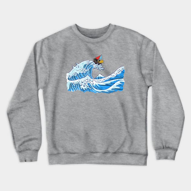 Hokusai Great Cat Wave Crewneck Sweatshirt by Elvedee